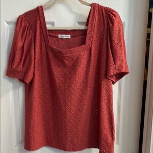 Perceptions Red Orange Puff Sleeve Blouse